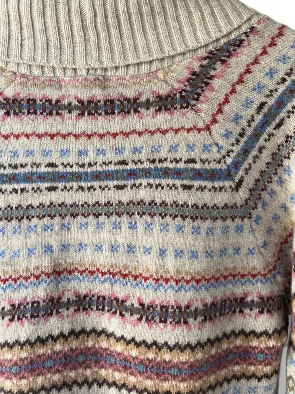 L.L. Bean Cream Fair Isle Button-Up Cardigan with Multicolor Stripes - Picture 5 of 6